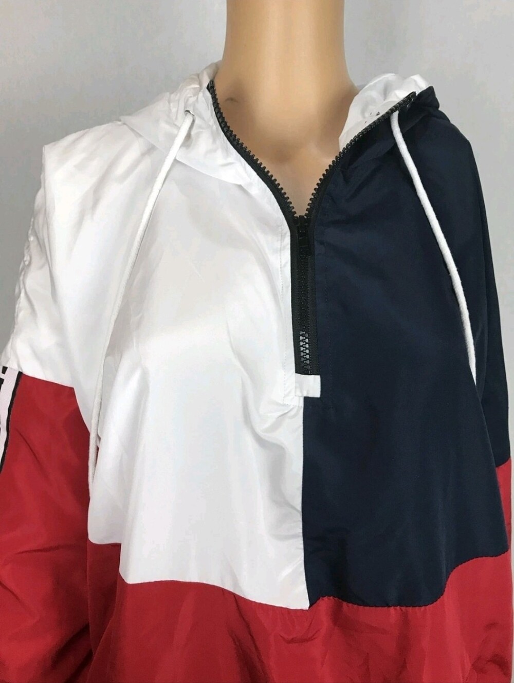 Stella Tweed Woman M Windbreaker Hoodie/Top ColorBlock Red White Blue 3/4 ZIP